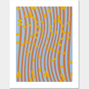 Wavy Stripes, Dots - Blue Posters and Art